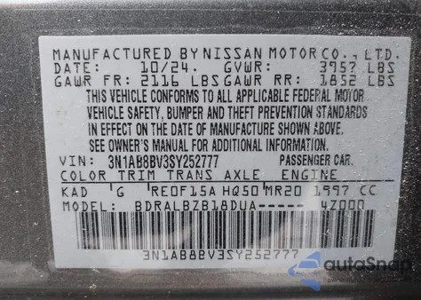 2025 Nissan Sentra S from USA, damaged, VIN 3N1AB8BV3SY252777